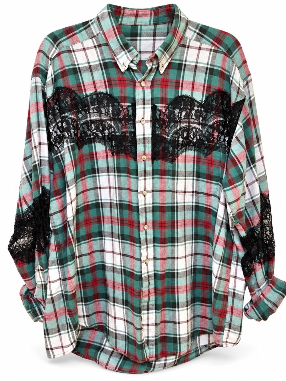 LF Vintage Oversized Plaid Flannel with Black Lace